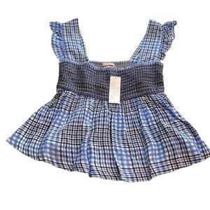 NWT BLUE PATTERNED BLOUSE W CUTE SHOULDER DETAIL